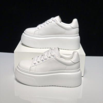 欧洲站2025春新款真皮厚底增高6CM松糕小白鞋女时尚运动休闲板鞋