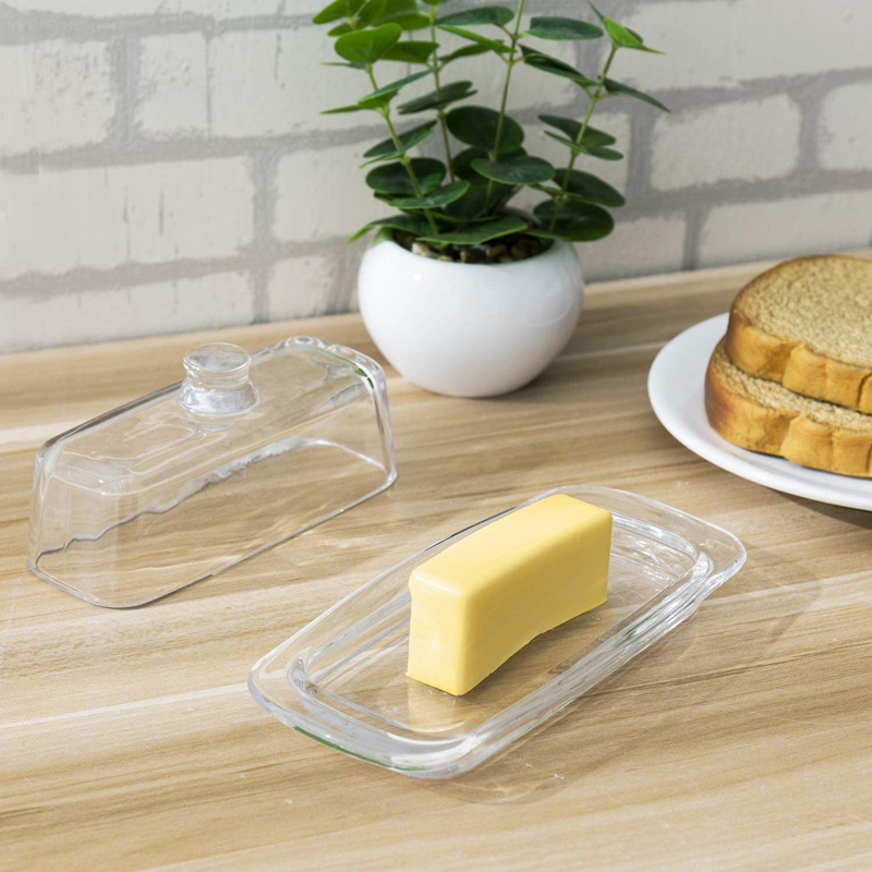 外贸出口无铅精美玻璃黃油盒保鲜盒带盖牛油盒西餐奶酪储物罩