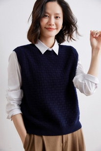 羊绒新品七针双股线100%山羊绒网格马甲坎肩网格工艺复古手编