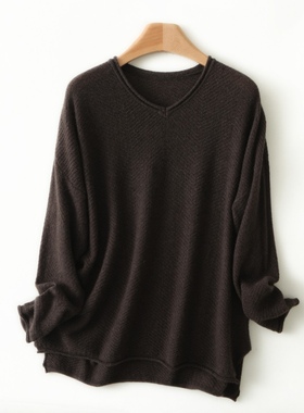 024秋冬新款v领羊绒衫女宽松休闲慵懒风高级感落肩百搭针织打底衫