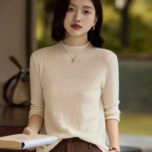 打底衫 YRC1006羊绒新品 68支精纺100%山羊绒肌理纹五分袖