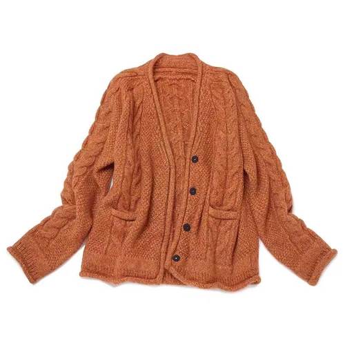 橙黄橘绿时 重磅定纺羊绒白厂丝保暖外套 绞花