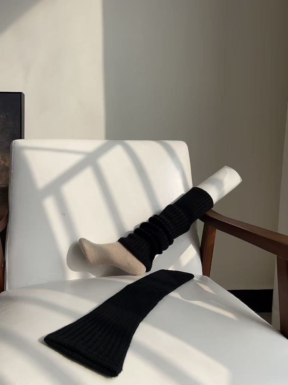 美式复古堆叠烟灰色羊绒袜套女秋冬季时髦潮酷百搭咖啡色针织腿套