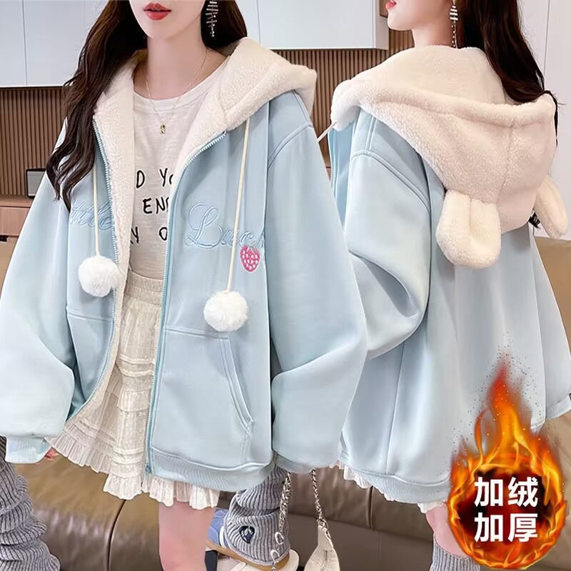 女童2025冬新款毛绒连帽学生外套