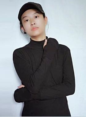 德绒半指手套高领打底衫女带绒手指洞上衣护手秋衣学生露指袖t恤