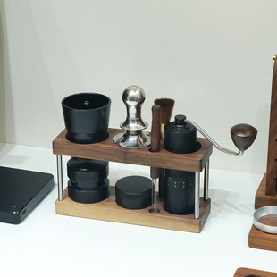 咖啡粉锤手摇磨压粉器收纳架双层六孔黑胡桃咖啡器具多功能收纳座