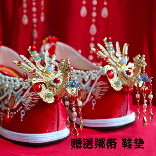 高跟古风新娘手工串珠汉服鞋