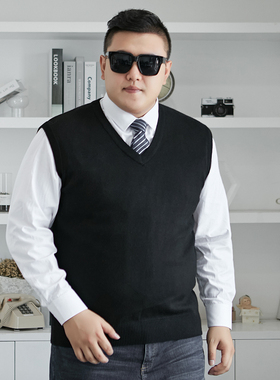加肥加大码男士针织衫马甲套头胖子毛衣背心中年人爸爸宽松版坎肩