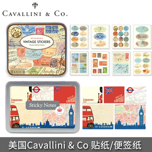 Cavallini贴纸复古邮戳旅行图案todo办公便签便利贴铁盒进口文具