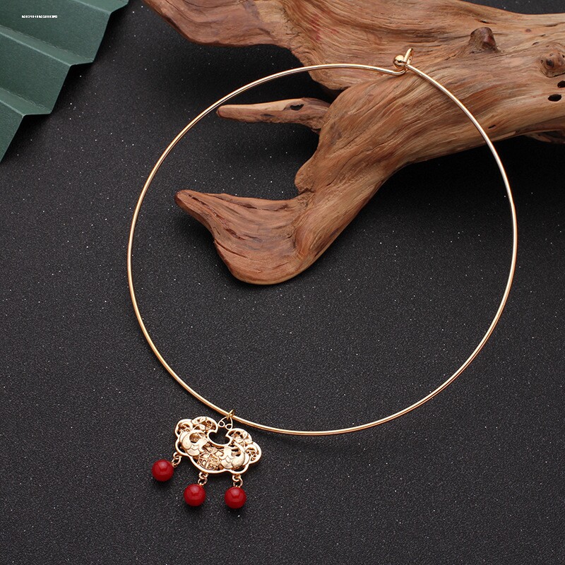 镀金项圈汉服古风项链古装配送古典复古项链吊坠项链古代女步摇