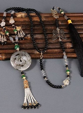 新中式国风背云流苏串珠璎珞项链女小众设计毛衣链马面裙旗袍配饰