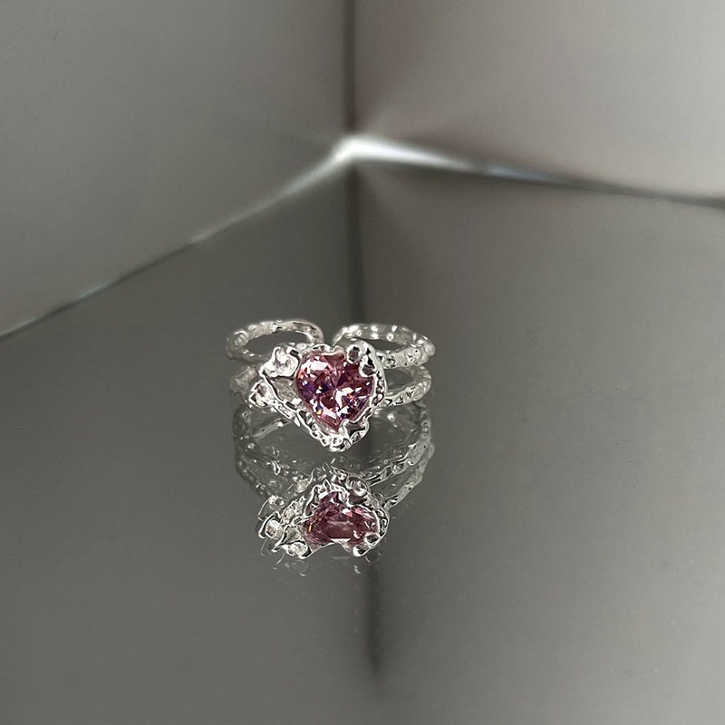 儿童粉色戒指心形女童小孩钻石宝石小宝宝女孩公主首饰品可爱水钻