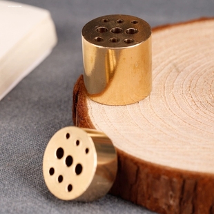 黄铜香炉铜香插多孔插香底座三支香九孔圆柱香道圆柱形小香插