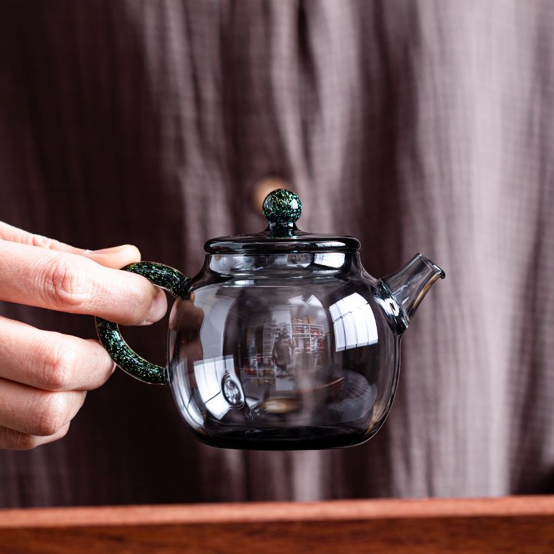 简约耐热玻璃小茶壶高档功夫过滤茶海烟灰透黑煮茶器中式过滤茶壶