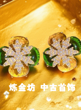 中古vintage复古高级感耳钉白色花朵耳饰首饰s925银针小众百搭