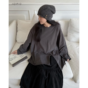 陆与山屿【风絮】宽松版型oversize前开叉长袖打底衫内搭白色T恤