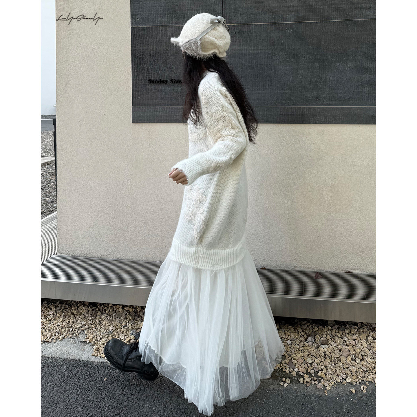 陆与山屿设计师款小众提花羊毛下摆网纱拼接针织重磅厚实毛衣裙子,女装/女士精品,毛衣,淘宝优惠券,粉丝福利购,淘宝优惠卷