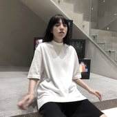 陆与山屿 白色纯棉上衣 小高领T恤女士Tee宽松百搭打底衫 夏季 新款