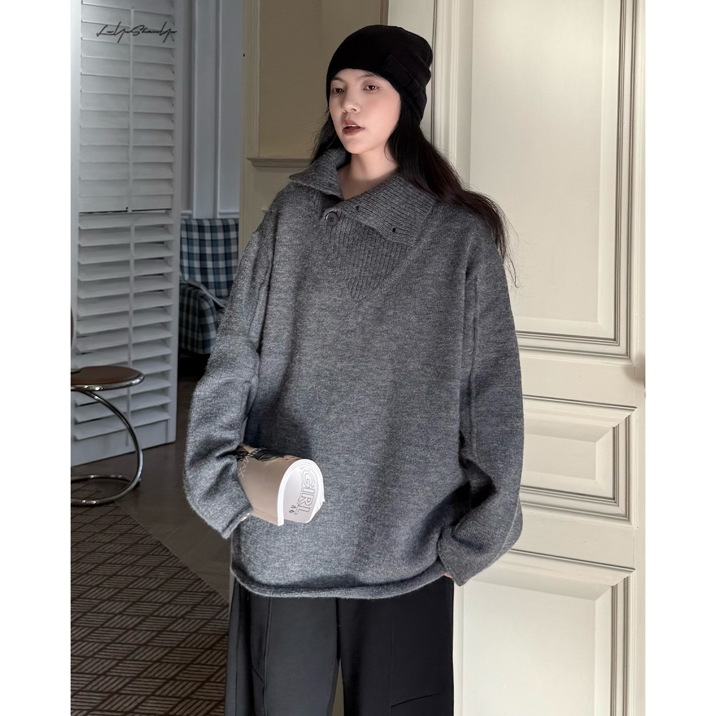 高领多种穿法针织慵懒风毛衣