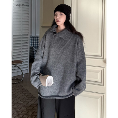 高领多种穿法针织慵懒风毛衣