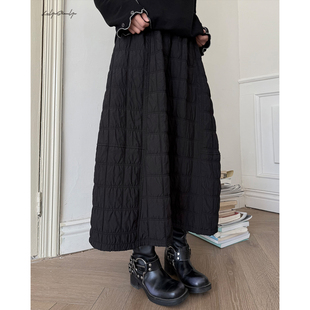 陆与山屿【云絮】活动立减 暗黑系双绗缝格夹棉A字显瘦半身裙