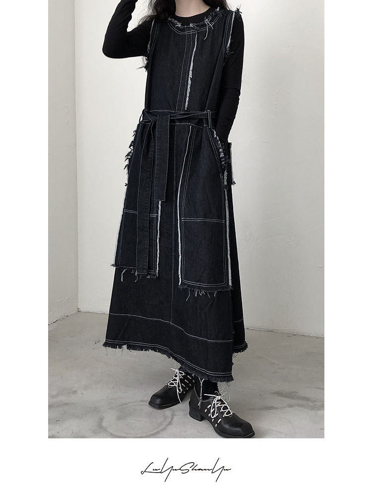 牛仔纹理高街收腰A字裙