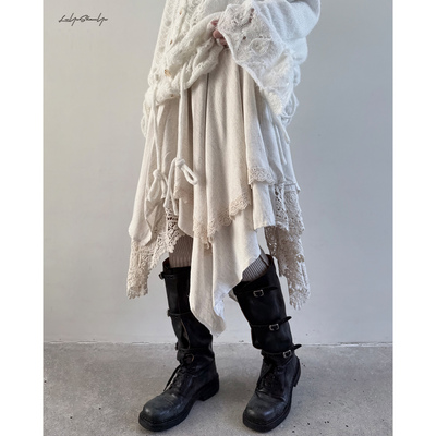 复古小众蕾丝花边不规则高腰半裙