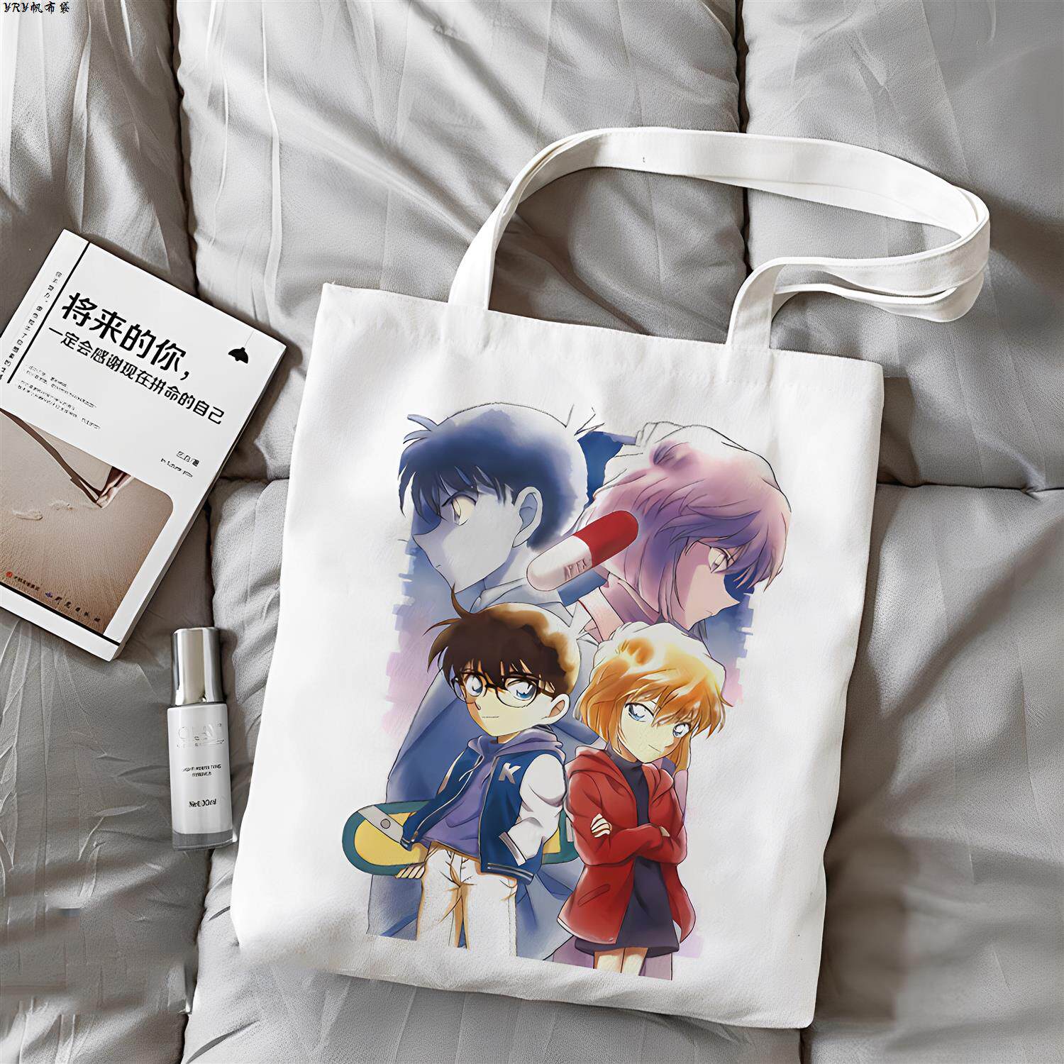 柯南灰原哀帆布包单肩学生装书拉链上课补习手提袋拎书大容量定制