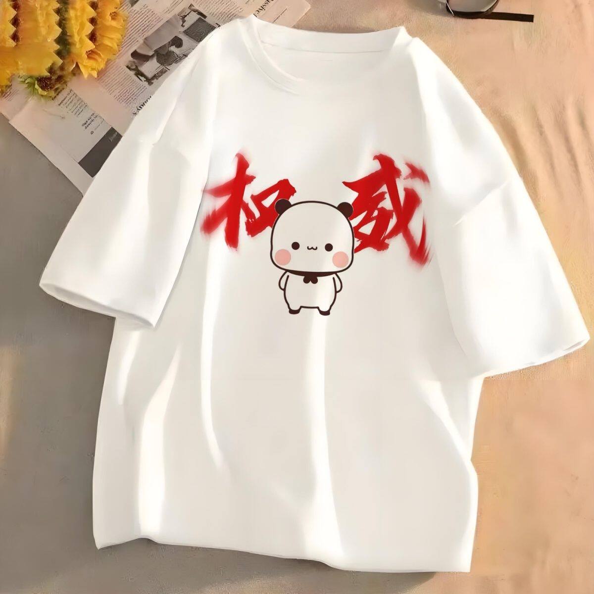 可爱呆萌一二布布权威熊猫短袖t恤女潮宽松情侣装学生上衣半袖t夏