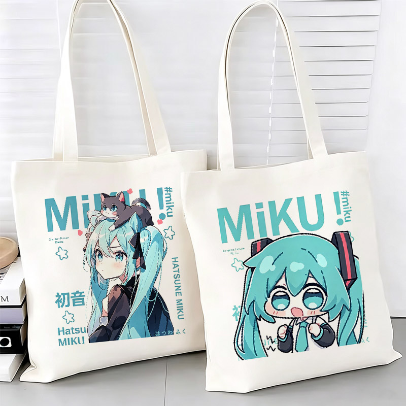 初音未来周边帆布包miku二次元大容量美术袋学生单肩包拎书手提袋