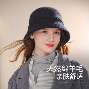 羊毛气质系结盆帽保暖舒适渔夫帽百搭显脸小水桶帽 帽子女秋冬季