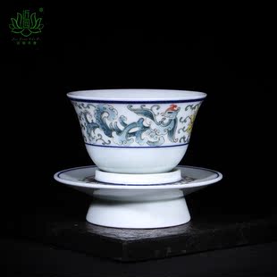 景德镇陶瓷功夫茶杯主人杯手绘五彩凤穿牡丹仿明杯
