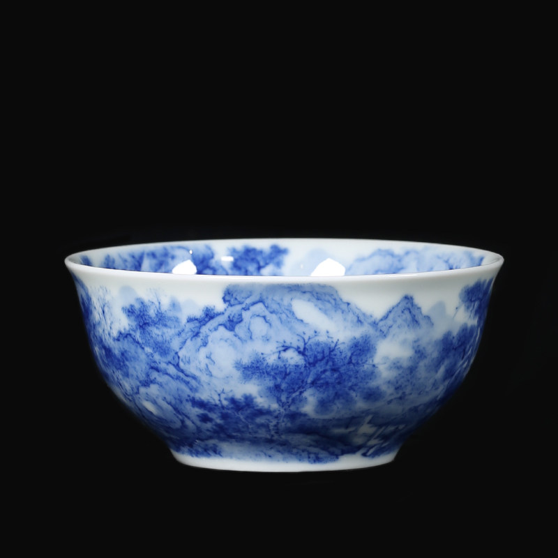 余寅窑柴窑青花山水功夫茶杯主人杯180ml景德镇陶瓷茶具