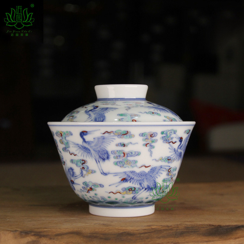 斗彩云鹤盖碗茶杯手绘天义华泡茶碗景德镇陶瓷茶具