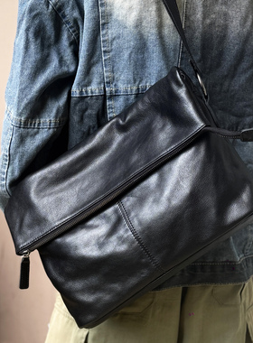 麦为头层牛皮男士斜挎包单肩包大容量简约复古邮差包背包休闲通勤