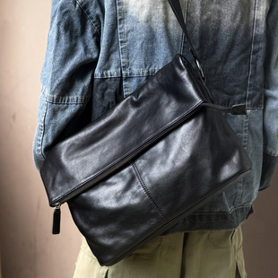 麦为头层牛皮男士 斜挎包单肩包大容量简约复古邮差包背包休闲通勤