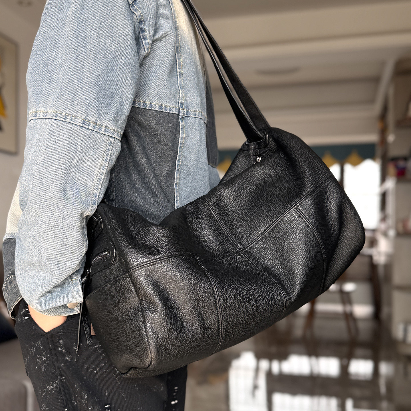 麦为时尚通勤真皮单肩包短途行李包男士头层牛皮旅行包健身斜挎包