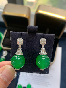 高级感拉满！帝王绿满绿珠子翡翠耳坠 女款阳绿翡翠耳环耳饰耳钉