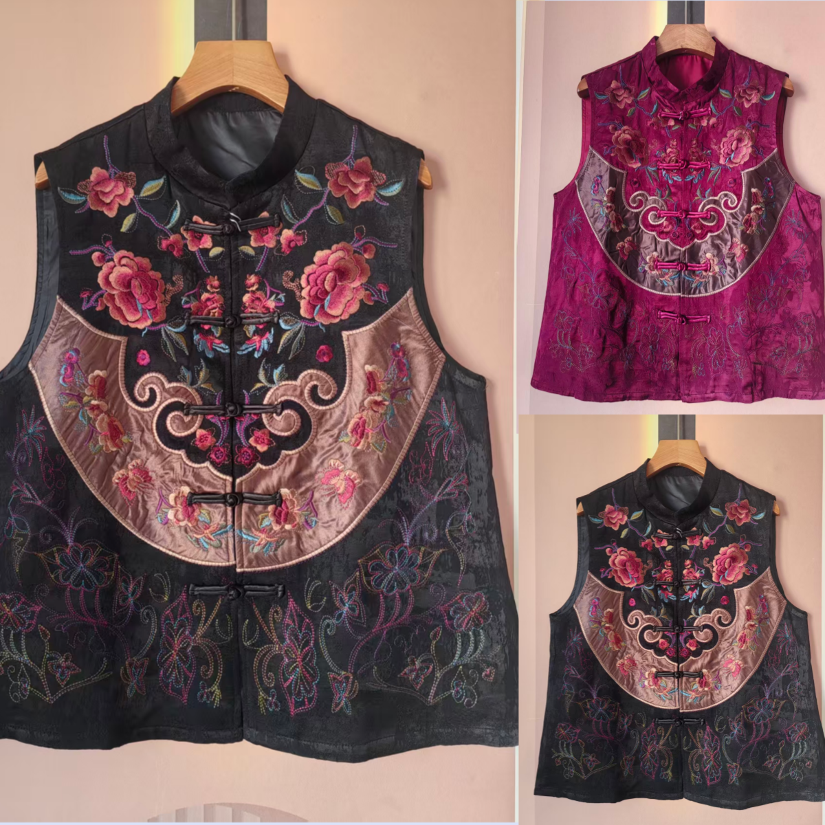 春秋新中式重工刺绣马甲女无袖立领盘扣背心民族风上衣马夹民族风