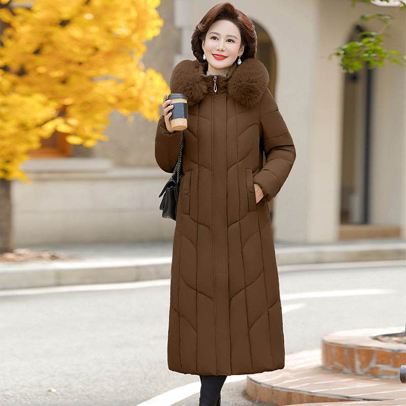 中老年妈妈羽绒棉服女士长款过膝
