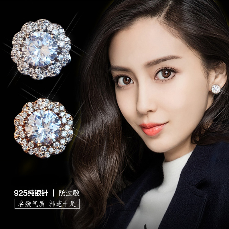s925纯银耳钉女气质韩版时尚镶钻
