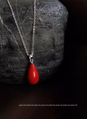 复古百搭红色水滴s925纯银项链百搭显瘦锁骨链简约百搭吊坠礼物女