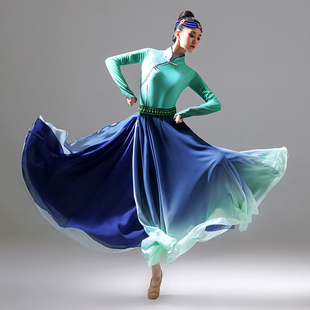 2025新款少数民族表演服女蒙古舞蹈演出服民族风飘逸大摆裙艺考服