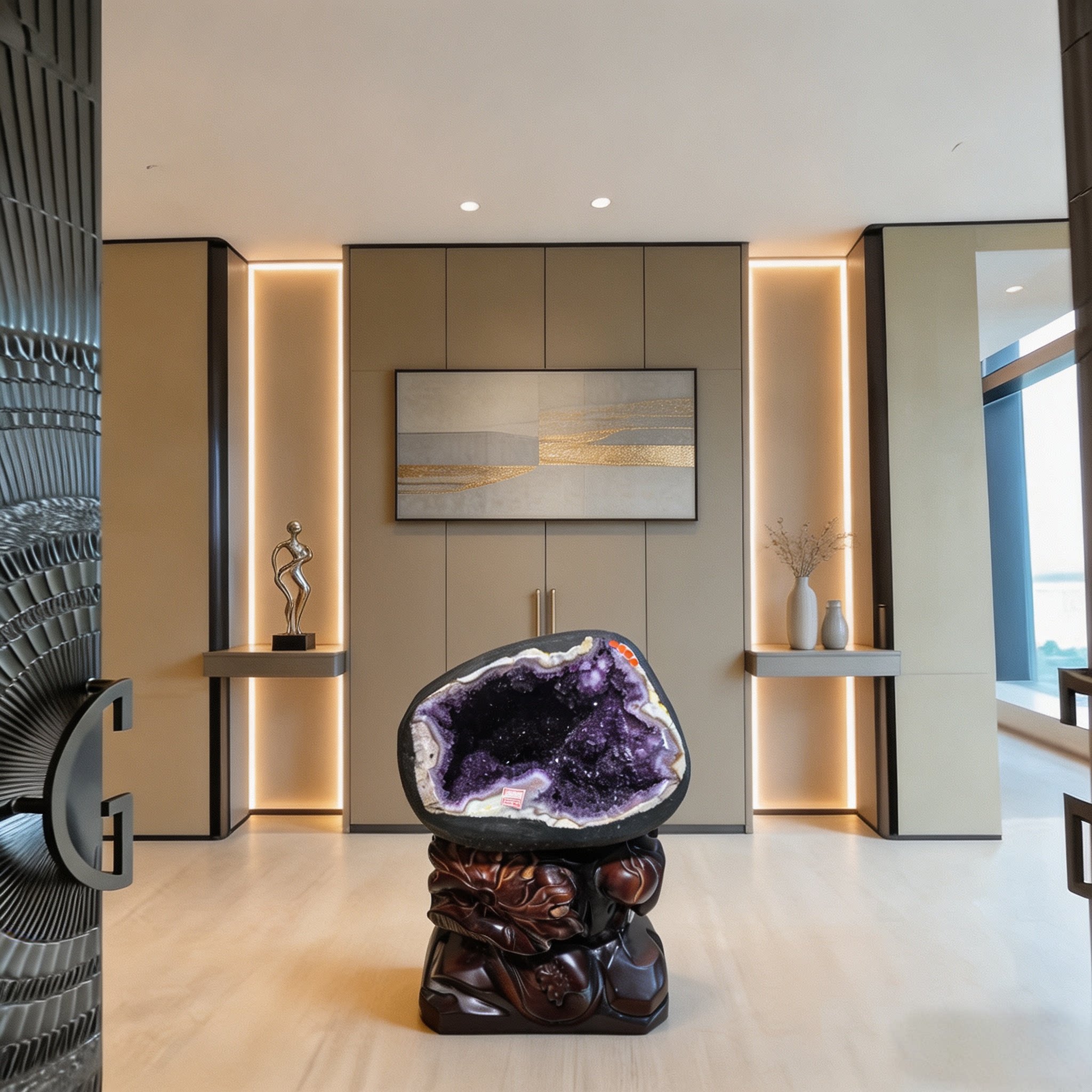 天然乌拉圭紫水晶洞落地摆件新中式风家居装饰客厅玄关艺术品收藏