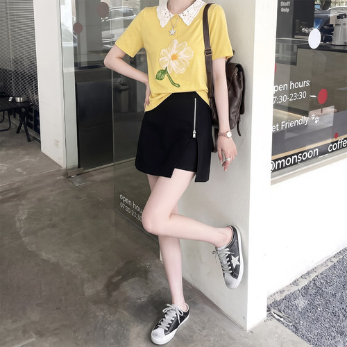 黑色短裙女夏a字小个子半身裙