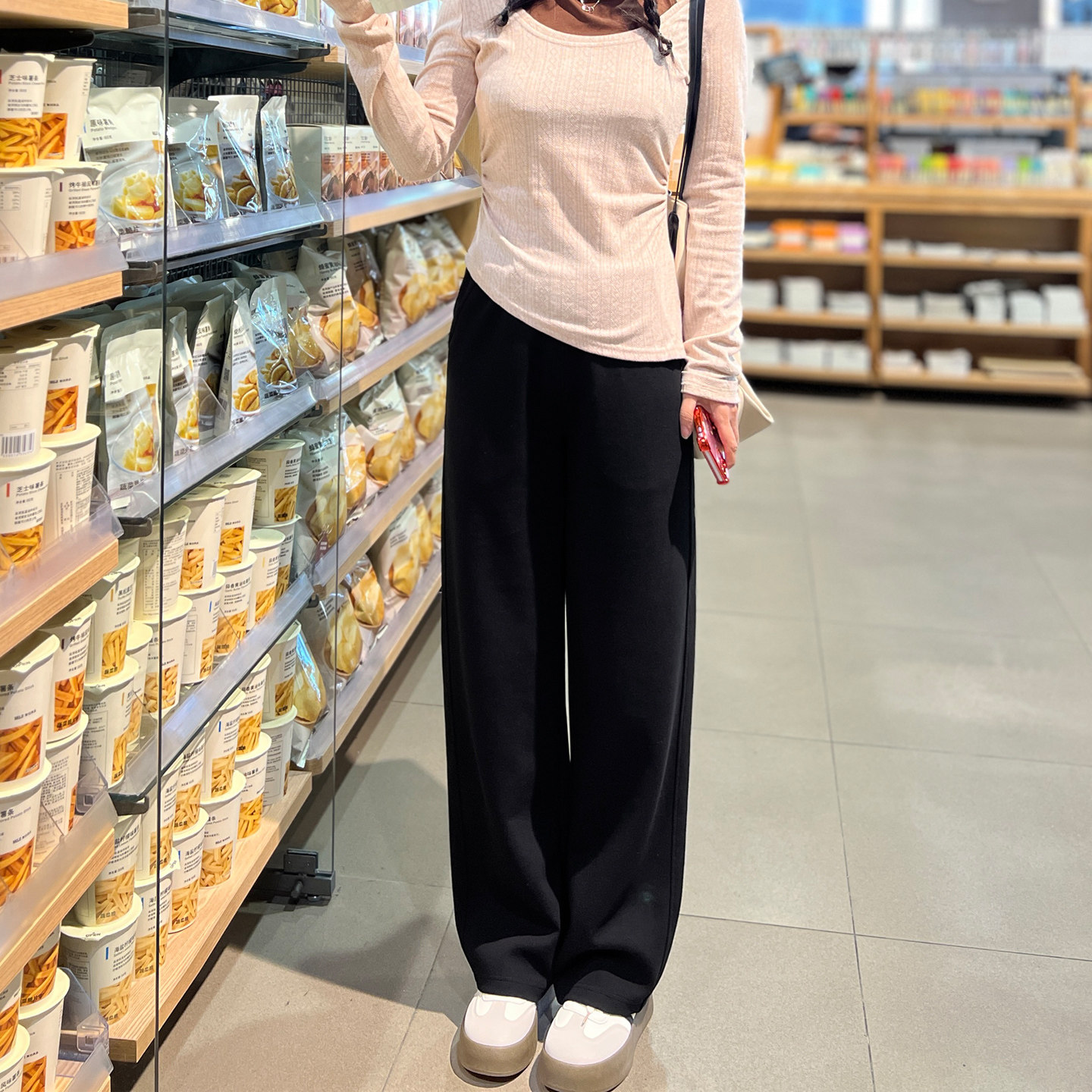 黑色休闲裤女春夏2026新款口袋直筒运动裤宽松大码显瘦百搭阔腿裤