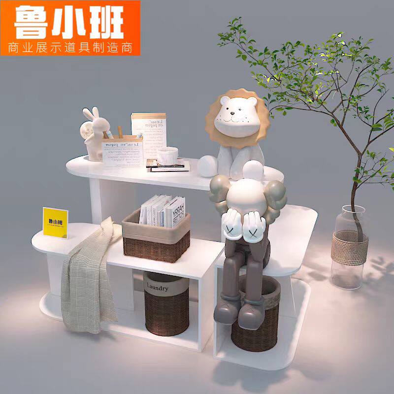 中岛展示桌流水台化妆品日化产品陈列桌白色服装内衣店高低展示柜