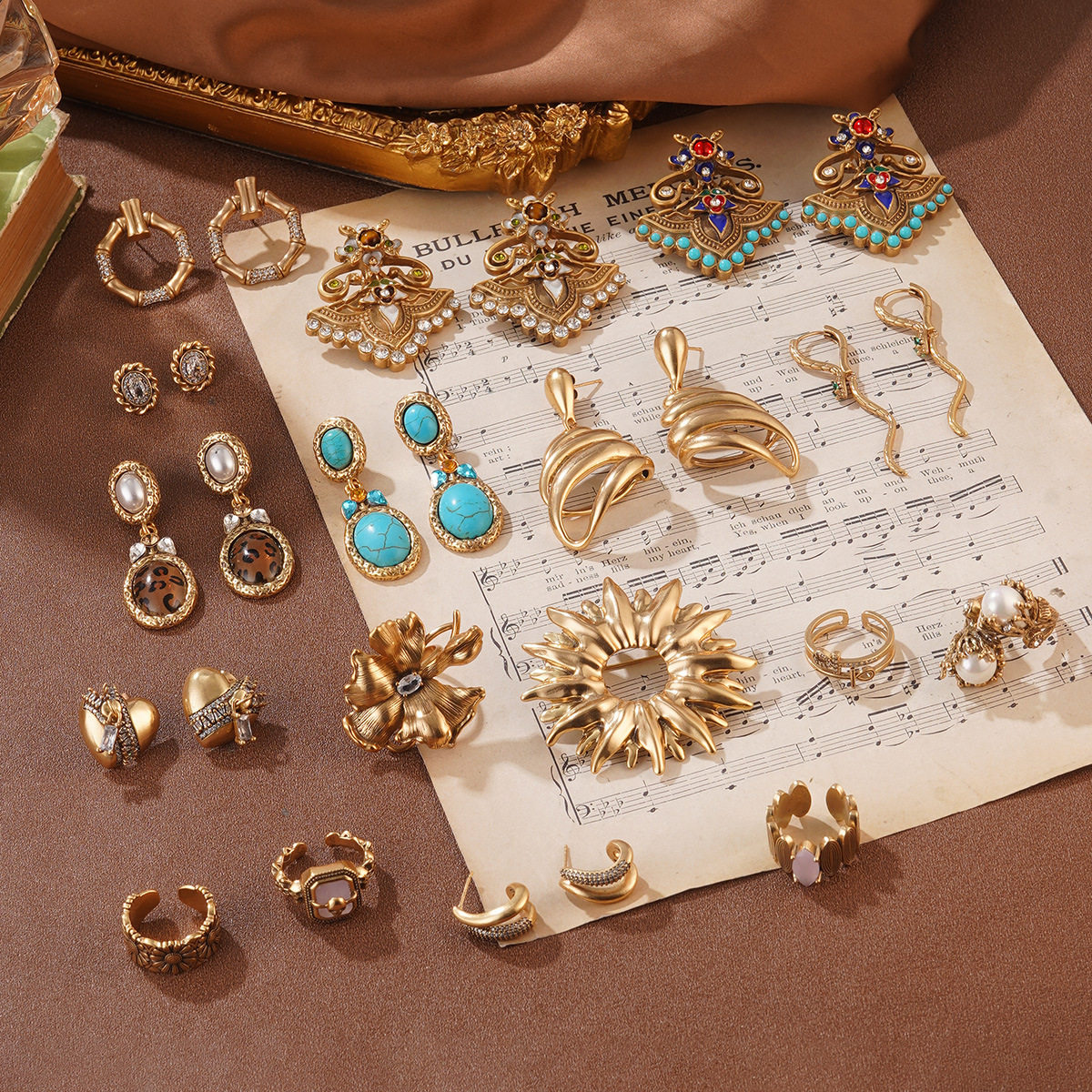 中古vintage复古银针耳环俄金宫廷风小众耳钉耳坠高级感轻奢耳饰