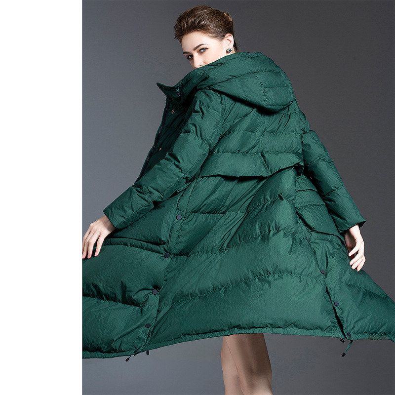 欧美大码连帽羽绒服女2025冬装新款宽松中长款长袖过膝羽绒外套