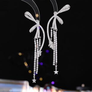 欧美女耳饰重工耳环流苏长款 镶钻批发大气 夸张蝴蝶结轻奢耳坠个性